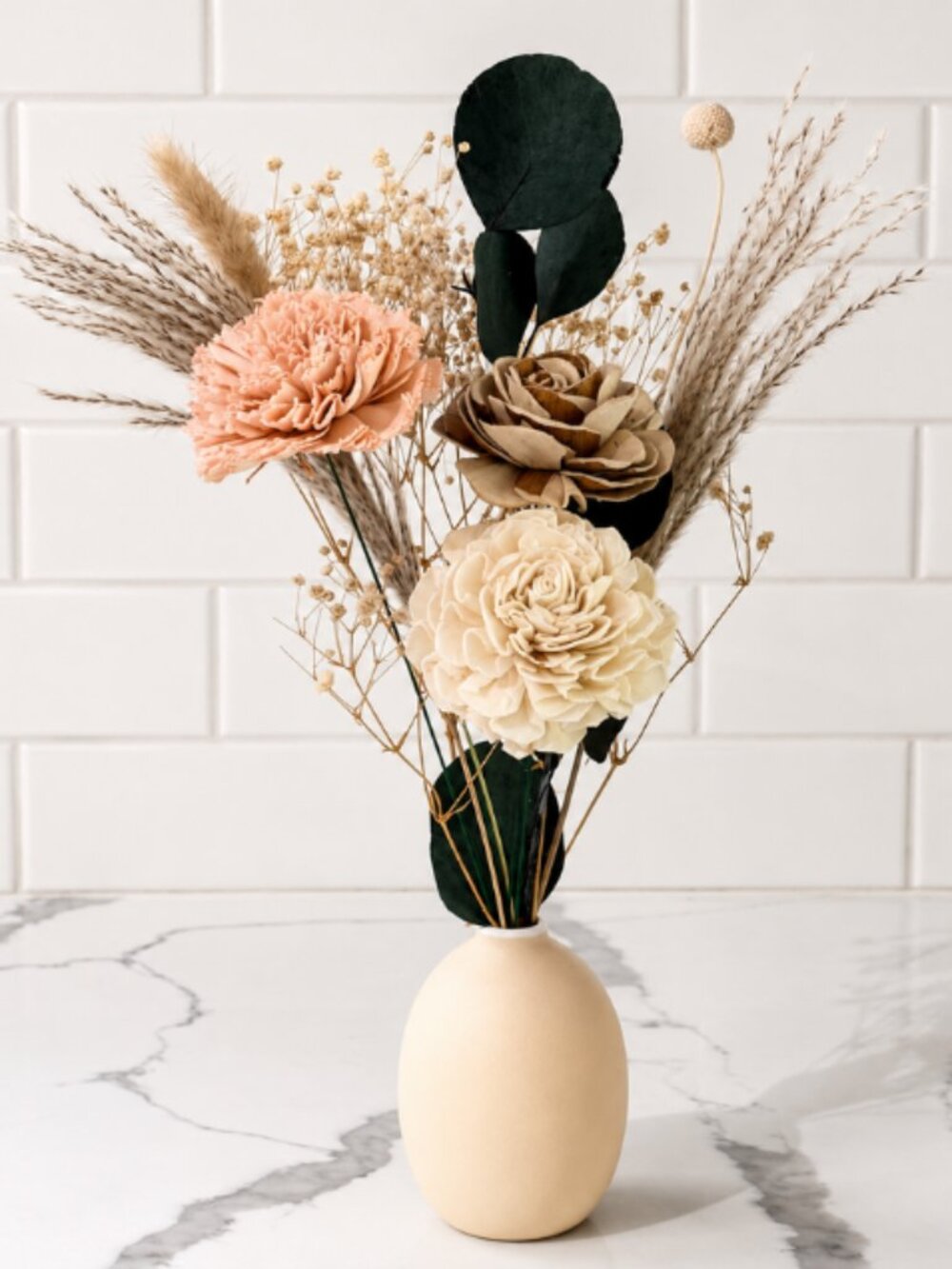 Sola Wood Dry Flower Arrangement Ceramic Vase Boho Rustic Home Decor Centerpiece